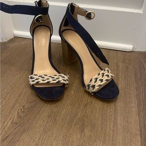 LC Lauren Conrad Navy and Tan Heeled Sandals